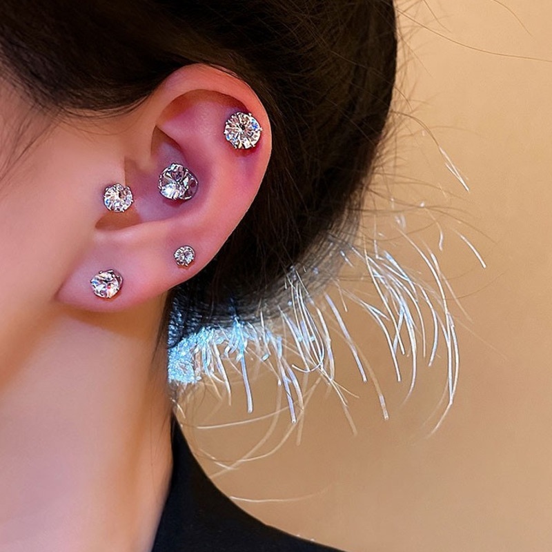 Khuyên Vành Tai Nam Châm Đính Đá Sang Trọng Phong Cách Harajuku