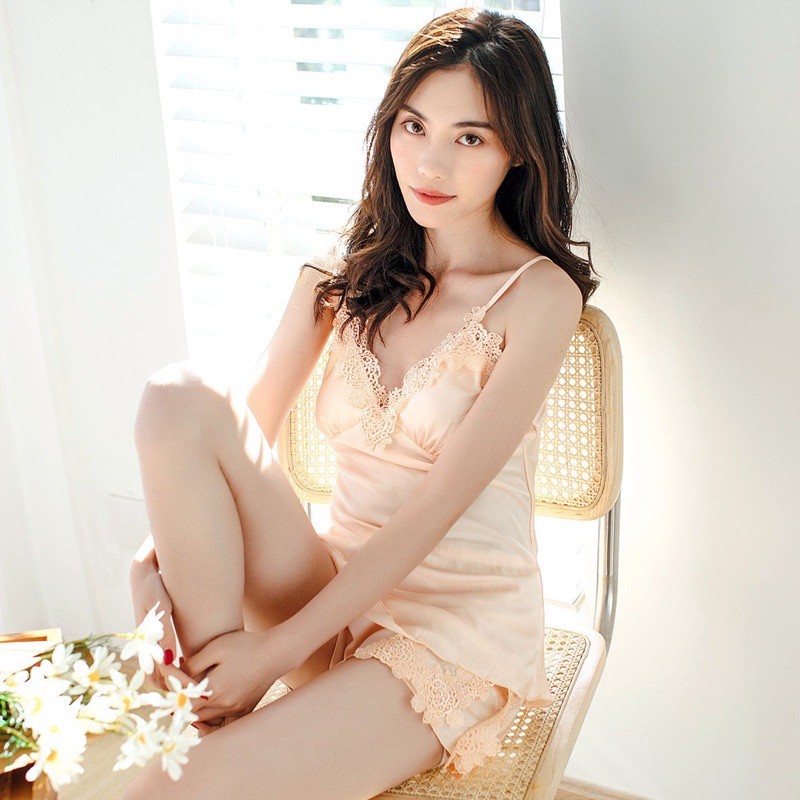 SX153  Bộ ngủ lụa satin phối ren - Đồ bộ lụa mặc nhà - Kellywang