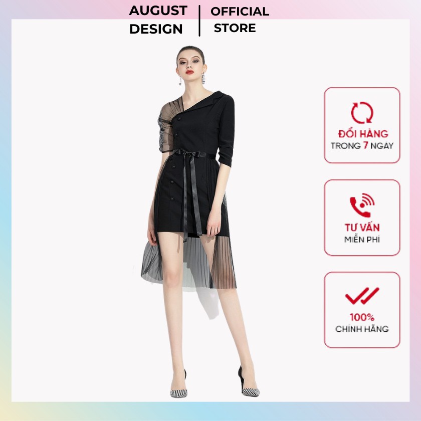 Đầm đen phối ren vai cao cấp , cổ lệch , ren dập ly có thể tháo rời BY AUGUST DESIGN