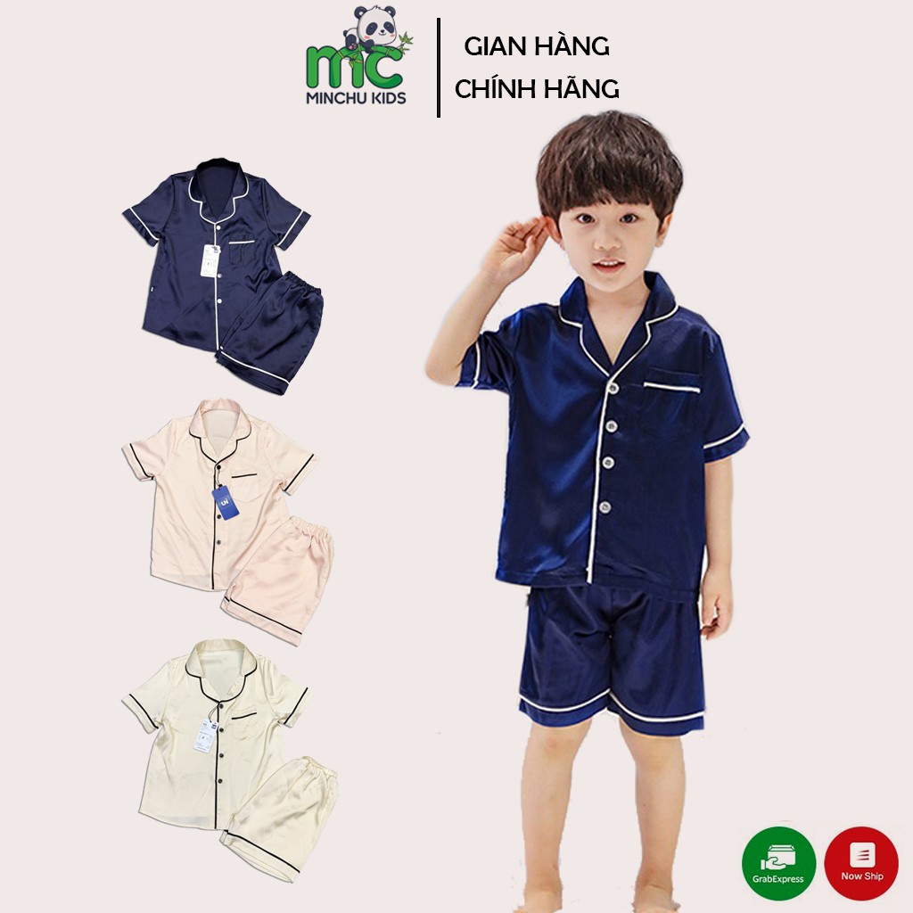 Bộ Pijama Lụa Trẻ Em Cộc Tay Cho Bé Trai Bé Gái Ngủ Mùa Hè từ 12 - 34kg Minchu - Bộ Đồ Ngủ Cao Cấp Mùa Hè Cho Bé