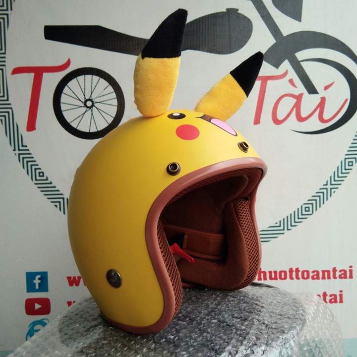 Mũ Bảo Hiểm 3/4 Pikachu Có Tai Siêu Dễ Thương
