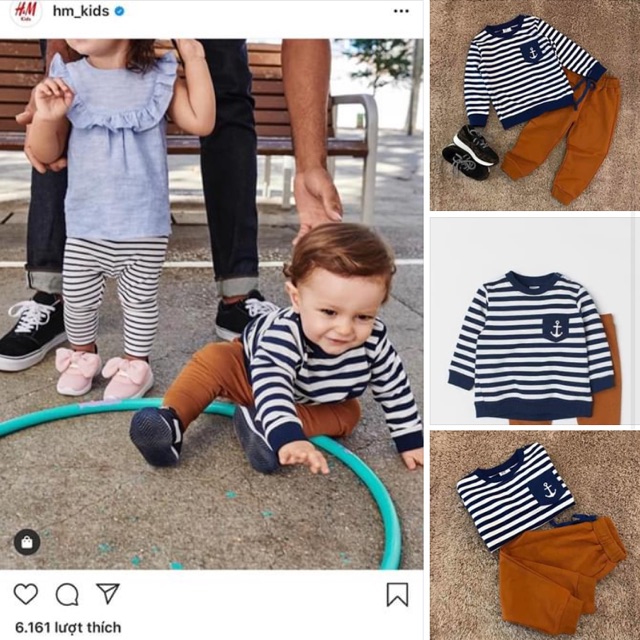 BỘ H&M mỏ neo kẻ quần cam