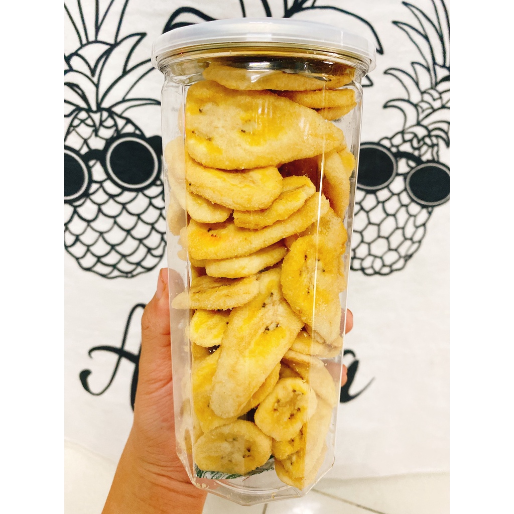 Chuối sứ sấy giòn,  lon pet 300g, đặc sản Đà Lạt giòn ngọt