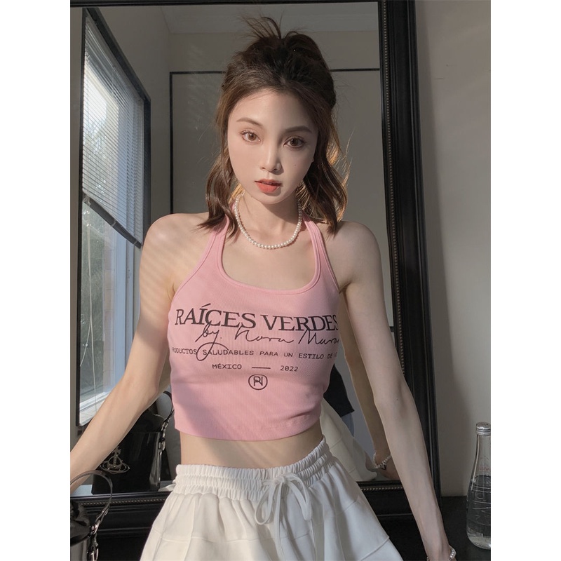 Bộ Áo Thun Ngắn Tay Cổ Yếm In Họa Tiết + Quần short Ống Rộng Thời Trang Mùa Hè Dành Cho Nữ