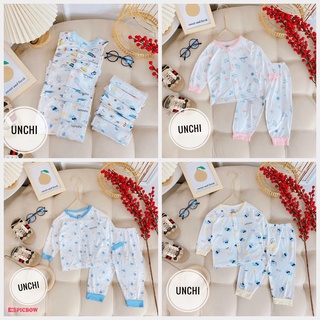 Bộ dài tay Unchi CÚC GIỮA chất peptit cổ màu họa tiết mới cho bé trai bé gái Namkidshop (QATE445)