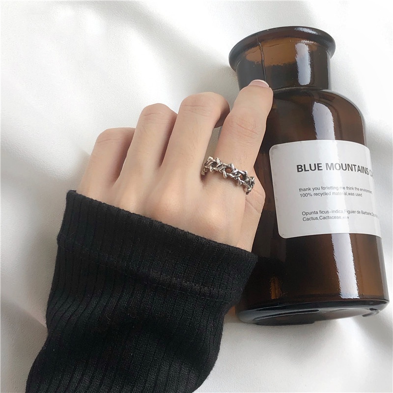 Nhẫn hình ngôi sao lục giác chạm khắc rỗng phong cách cổ điển cho nam và nữ