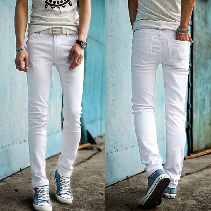 Quần Jean Skinny Basic In White Unisex