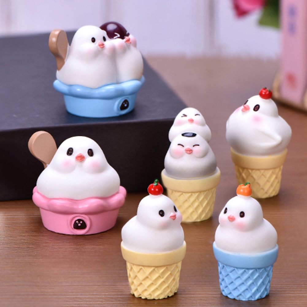 【SPP】Mini Bird Chick Ice Cream Cone Model Figurine Ornament Micro Landscape Decor