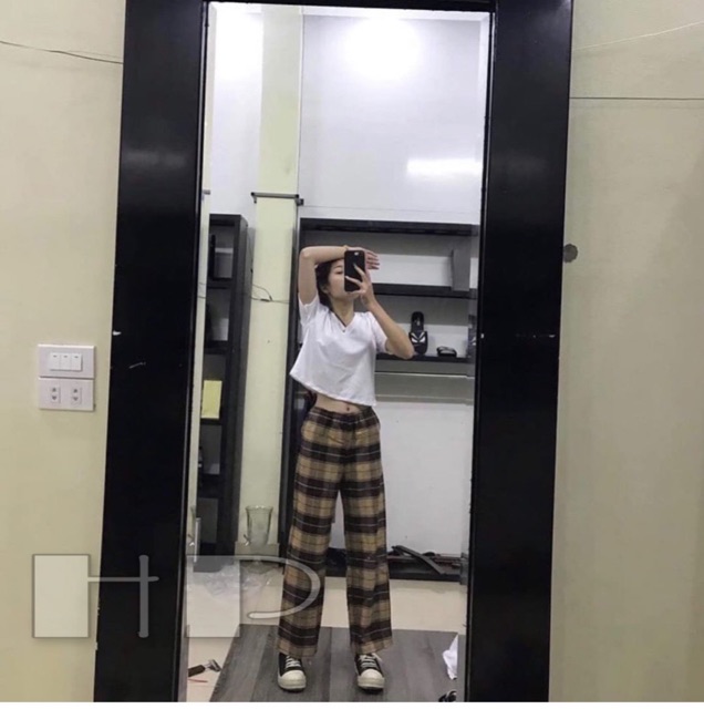 Sét áo cổ tim + quần kẻ karo T.HB876