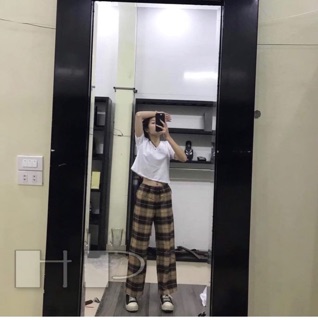 Sét áo cổ tim + quần kẻ karo T.HB876