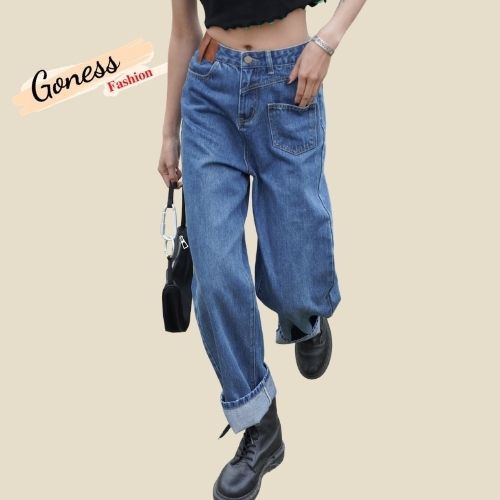 Quần jeans nữ ống rộng cao cấp Goness