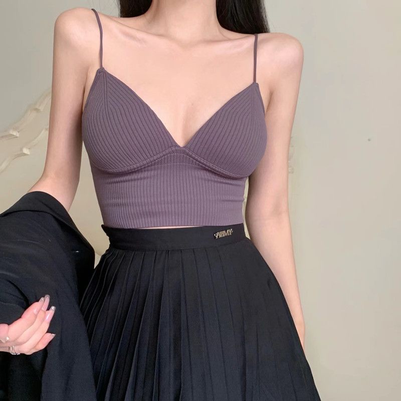 Áo Bra 2 Dây Cotton Tăm Dáng Lửng  Kèm Mút Đệm Ngực  mã 1833