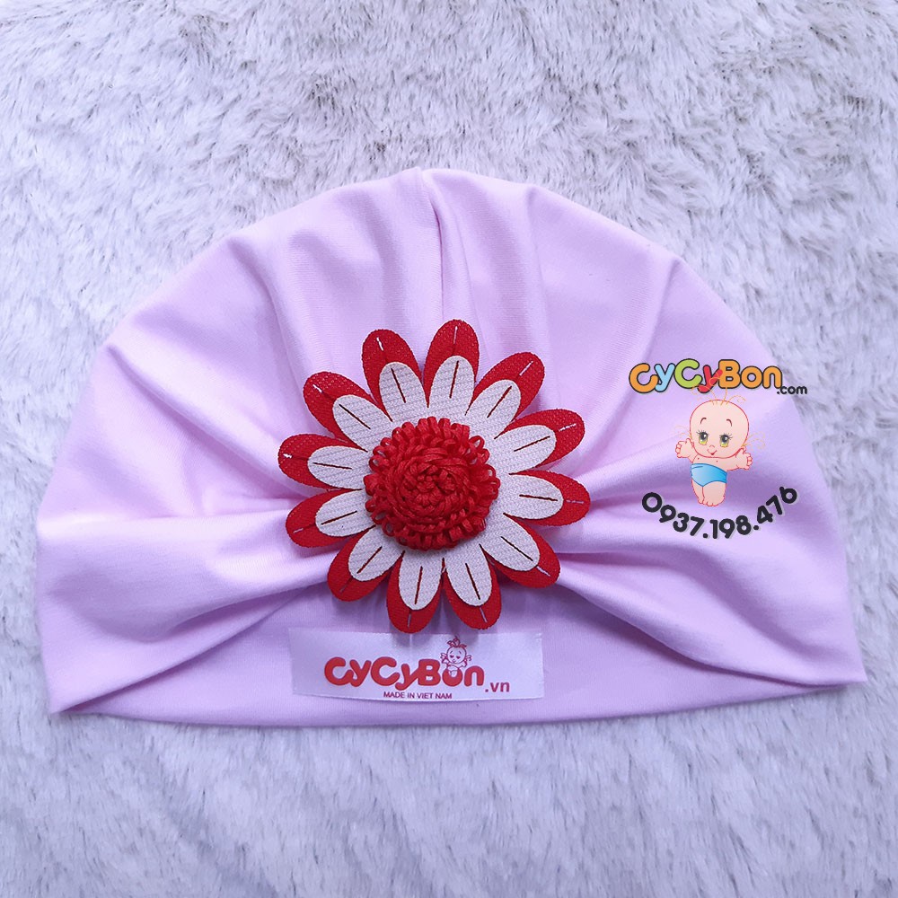 Mũ Nón Turban Cho Bé Thun Đính Bông Hoa Cúc Đỏ Trắng Cực Xinh Nhiều Size - Có Size Từ Sơ Sinh !