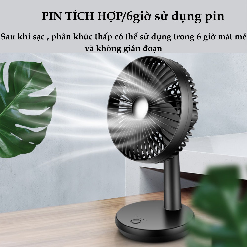 Quạt mini , Quạt để bàn mini , quạt tích điện xoay 90 độ luồng gió thổi làm mát TIME HOME