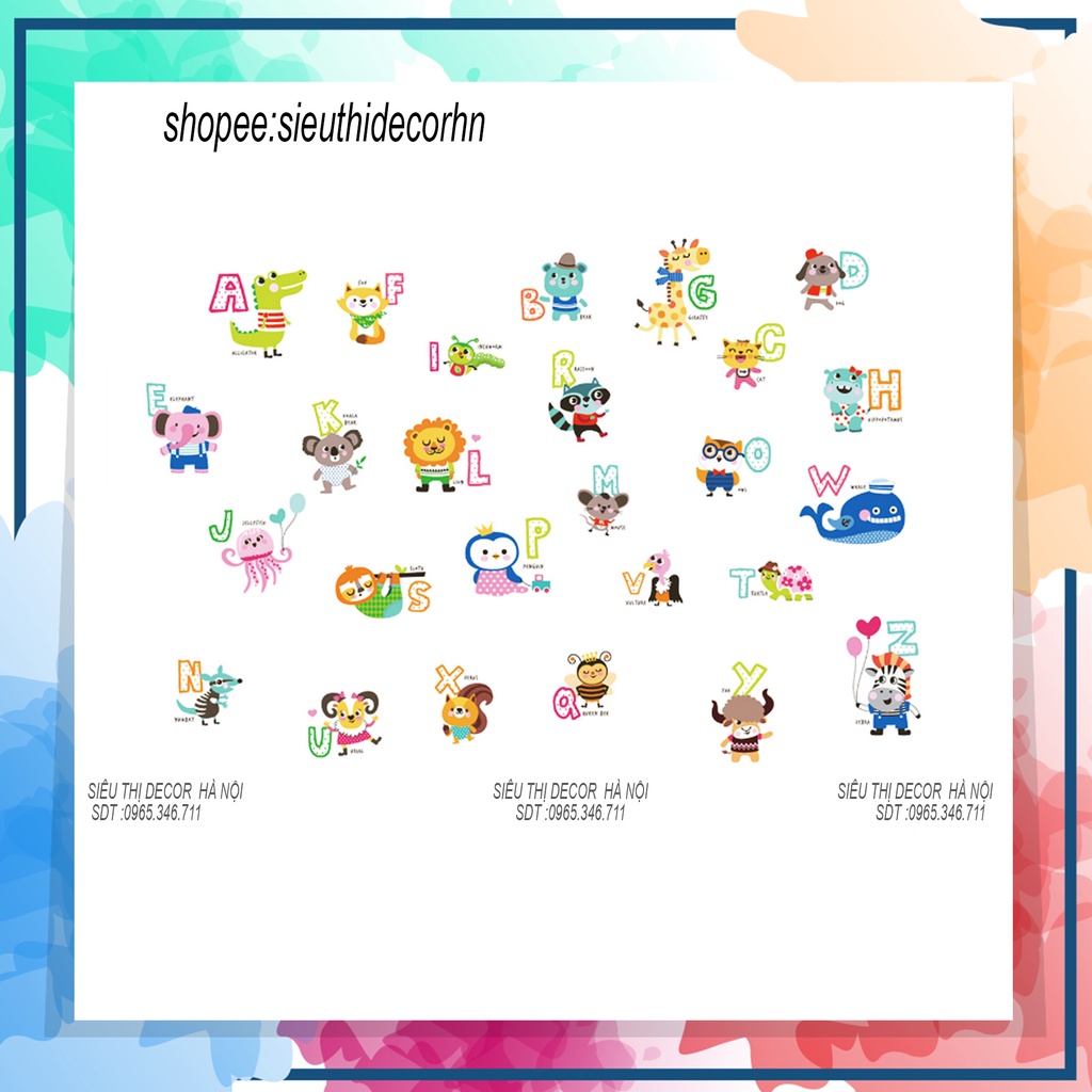 Decal dán tường cho bé học CHỮ CÁI Tiếng Anh BIG ABC1054.   Decal dán phòng ngủ Đề can dán tường cho