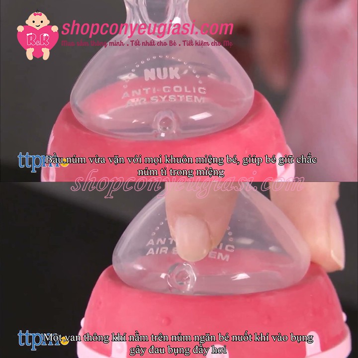 Bình Sữa Nuk Thủy Tinh 120ml Núm Ti Silicon S1  - M - Made in Germany