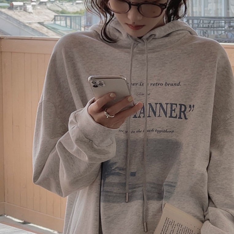 Áo hoodie dáng rộng phong cách mùa xuân thu kiểu Hàn năng động cho nữ