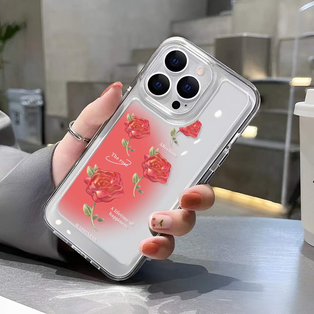 Ốp Điện Thoại Trong Suốt Họa Tiết Hoa Hồng Đỏ Gradient Cho iphone 14ProMax 14Plus 13 11 12 7Plus X XR