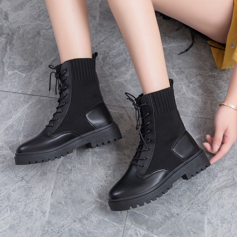 Giày boots Đen Cột Dây Thời Trang Cá Tính Cho Nữ