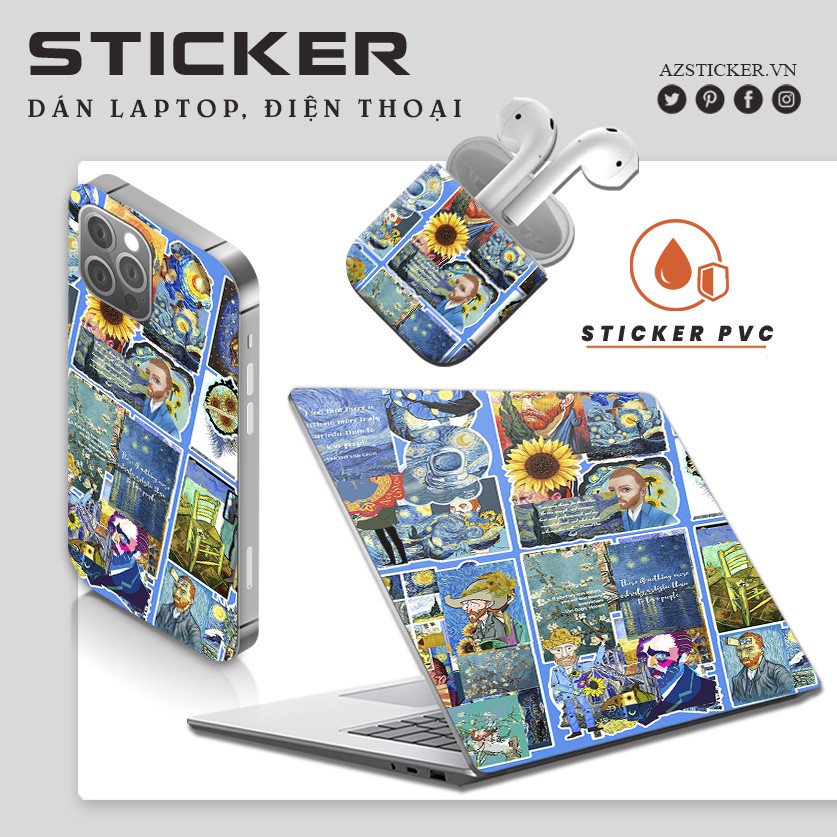 Sticker Van Gogh Cao Cấp Chống Nước Cắt Sẵn | Hình Dán Sticker Dán Mũ Bảo Hiểm Laptop Điện Thoại Trang Trí Bình Nước
