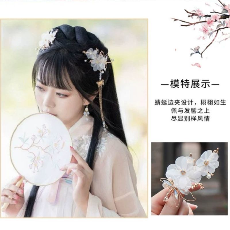 Kẹp tóc cổ trang chuồn chuồn hoa mai đính sợi tua rua dài nữ tính cô gái cổ phong
