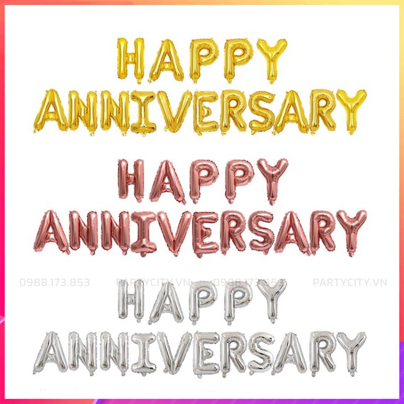 Dây Chữ Happy Anniversary bong bóng trang trí lễ kỷ niệm, ngày cưới, tỏ tình