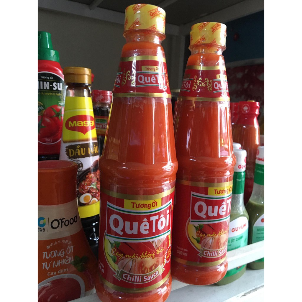 Combo 2 chai tương ớt,tương cà, nước tương maggi Quê Tôi 500ml