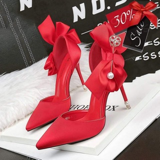 Giày cao gót, giày dự tiệc nơ lụa GA018 ORDER size 34 đến 39