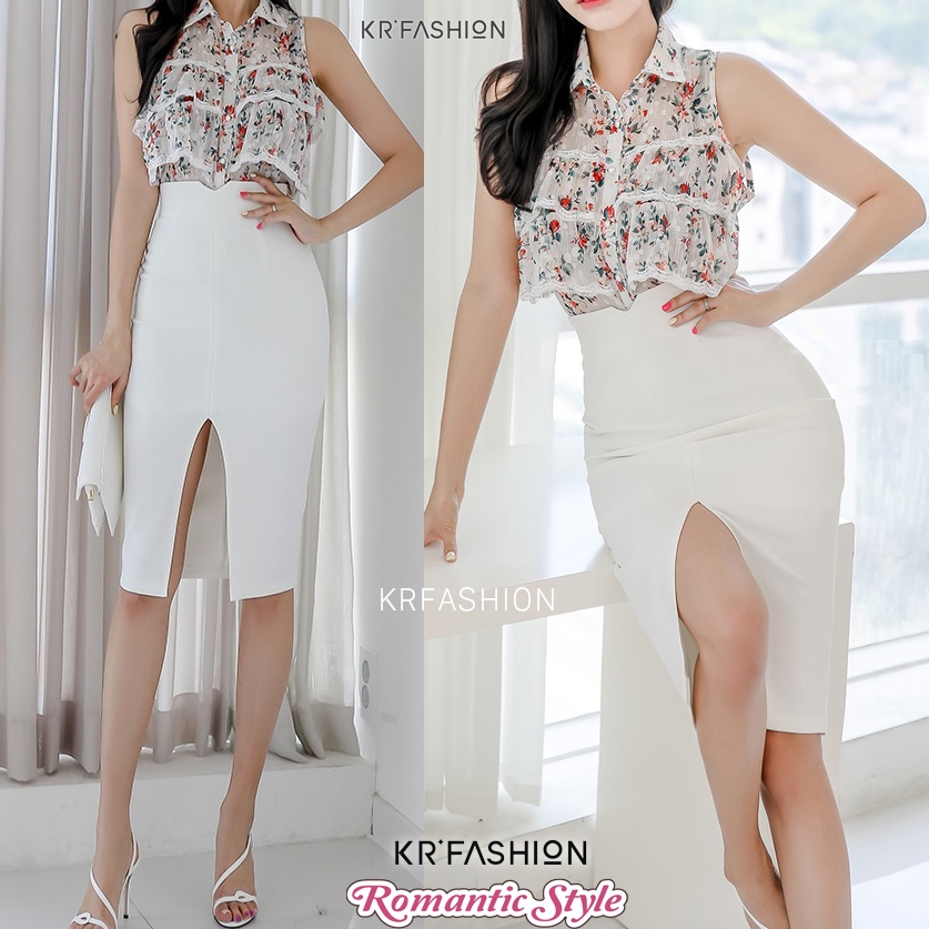 Chân váy công sở bút chì eo cao, xẻ trước - SK231 KRfashion Cao Cấp Vải Co Dãn tốt , váy 2 lớp may kỹ đẹp, Mặc tôn dáng