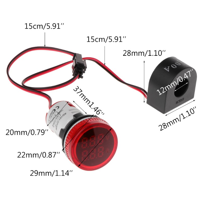 Vôn Kế Điện Tử 22mm Ac 50-500v 0-100a