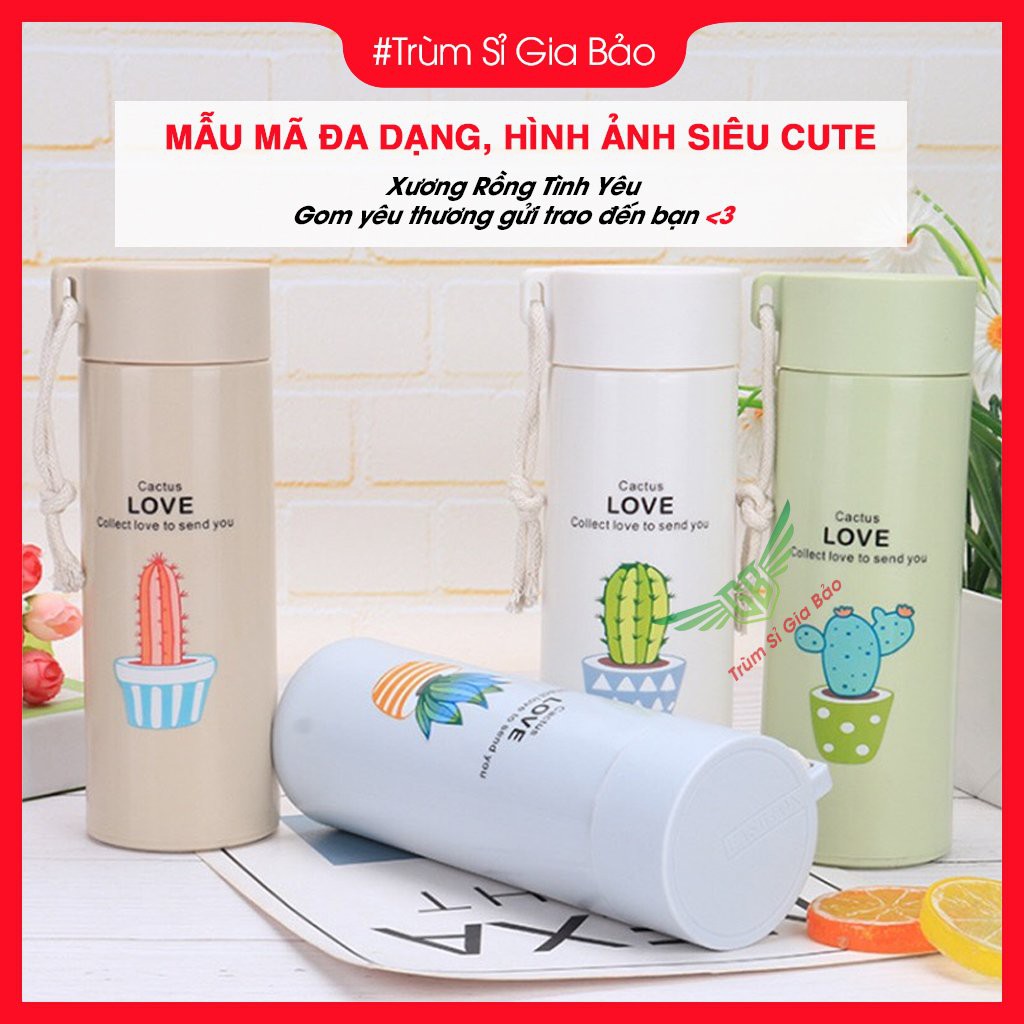 Bình đựng nước lõi thủy tinh họa tiết xương rồng dễ thương dung tích 450ml. | BigBuy360 - bigbuy360.vn