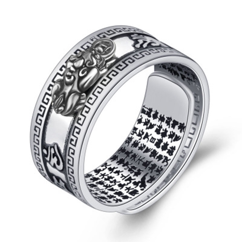 Nhẫn Bạc Pixiu Mantra Bảo Vệ Giàu Có Thể Điều Chỉnh