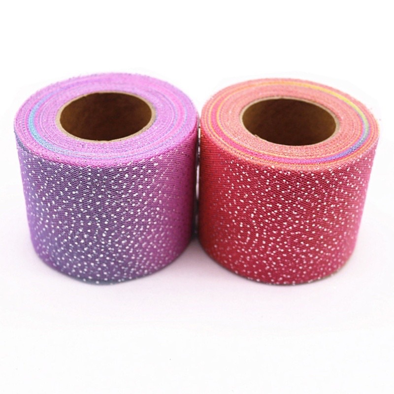 Ruy băng lưới đổi màu nhũ bạc làm phụ kiện tóc. handmade