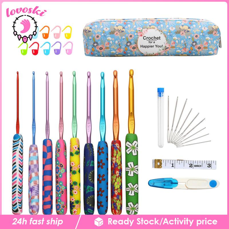 [Lovoski] Bộ 31 Dụng Cụ Đan Móc Len + Hộp Đựng 9 Kích Cỡ Cho Người Mới Bắt Đầu