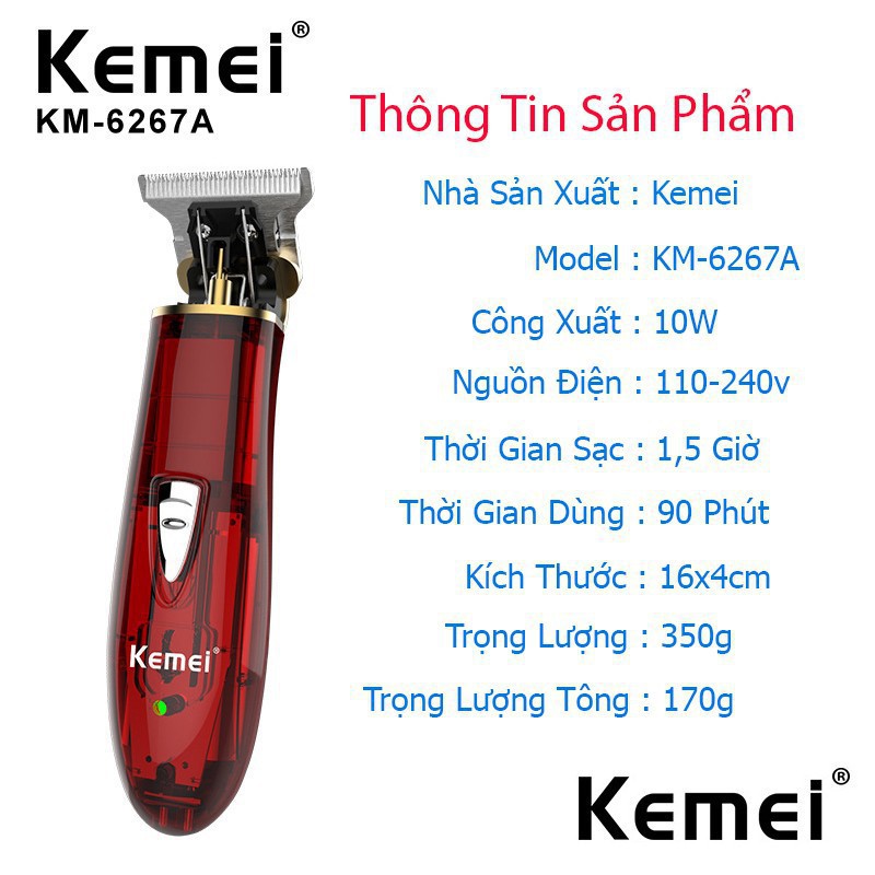 Tông Đơ Cắt Tóc Bấm Viền Kemei 6267A Mẫu Mới