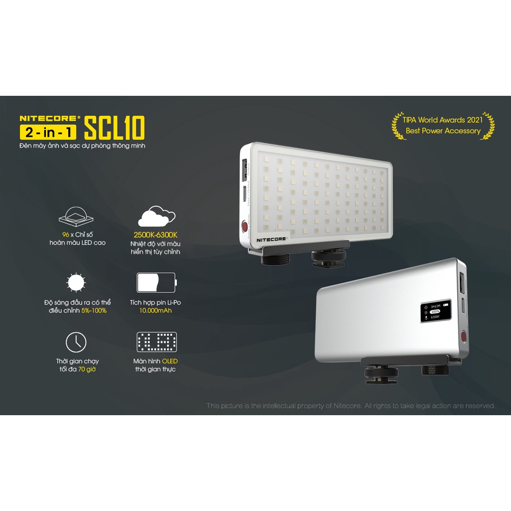 Đèn Camera - SCL10 - Nitecore - Đèn Camera kiêm sạc dư phòng 10000mAh