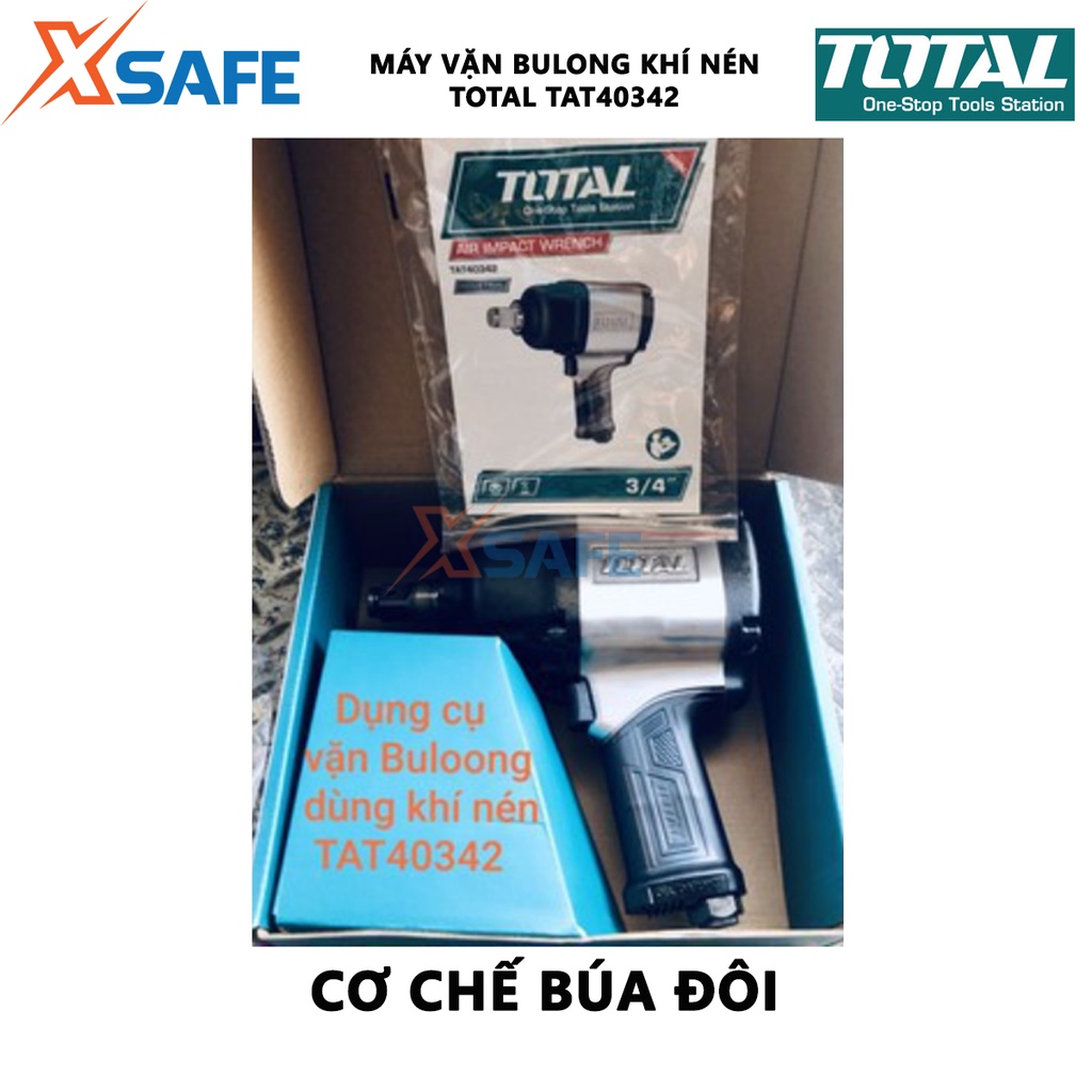 Máy siết bulong khí nén (3/4&quot;) TOTAL TAT40342 Đầu vặn vuông 19mm(3/4&quot;), tốc độ không tải 4000rpm, mô men quay 1600Nm