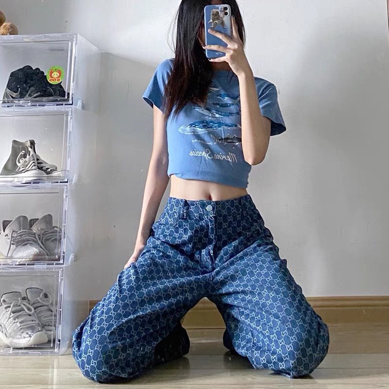 Quần LV-GCC - Quần Jean Nữ Cạp Cao Ống Suông Rộng In Họa Tiết Hotrend 2022 | BigBuy360 - bigbuy360.vn