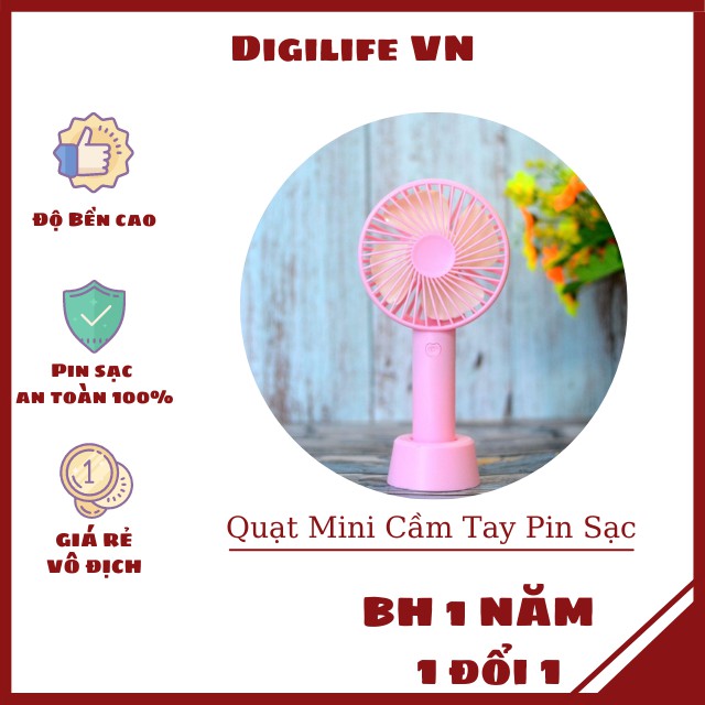 Quạt Mini Tích Điện Cầm Tay Có Giá Đỡ Để Bàn 3 Chế Độ Gió