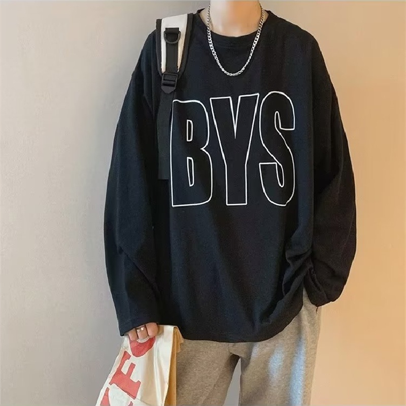 Áo Thun Tay Dài Cổ Tròn Dáng Rộng In Chữ Phong Cách Hip Hop Hàn Quốc Thời Trang Cho Nam Size M-5XL
