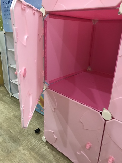 HÀNG SIÊU CẤP- TỦ NHỰA GHÉP 6 Ô THÂN SÂU 47cm. Cửa đúc hoa hồng coa núm hình khỉ siêu cute