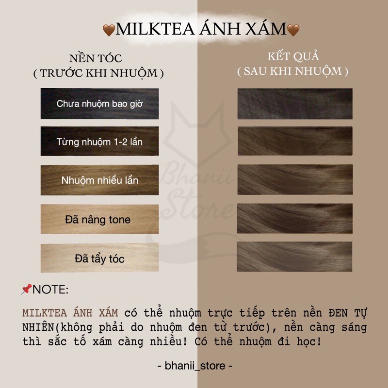 [Mã SKAMFM1712 giảm 10% đơn 250K] Thuốc nhuộm tóc Nâu Trà Sữa - Milktea KHÔNG TẨY bhanii store