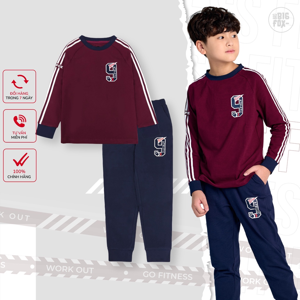 Bộ thu đông bé trai Bigfox Miss Meow size đại, bộ dài tay cho bé chất cotton dày dặn in số 9 size trẻ em 3,4,5…11 tuổi
