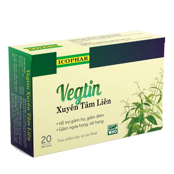 Vegtin Xuyên Tâm Liên - Hỗ trợ giảm ho, giảm ngứa họng, viêm họng (20 viên)