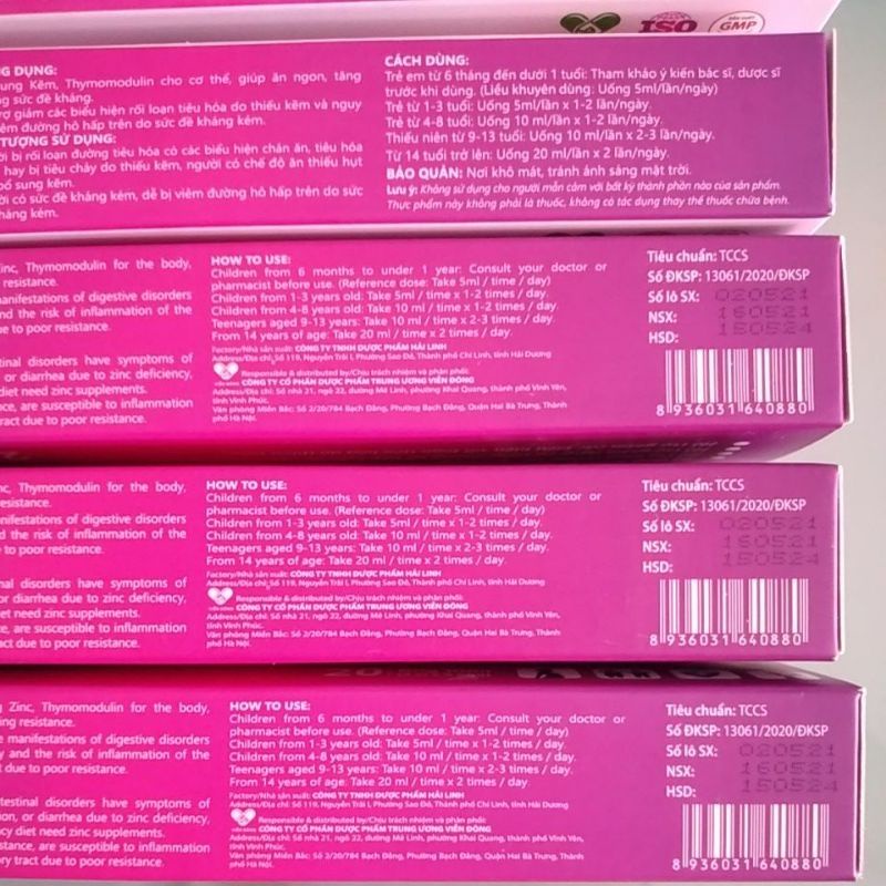 ZINC - Bổ sung Kẽm, Thymodulin, vị quả cơm cháy hỗ trợ tăng sức đề kháng, hộp 20 ống dùng cho bé từ 6 tháng