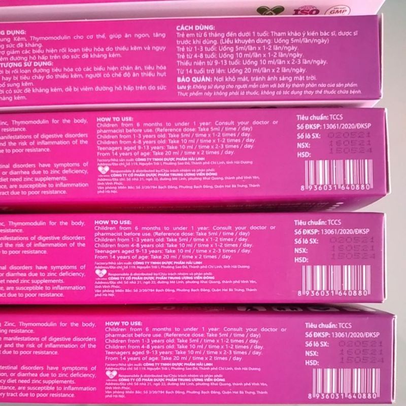 ZINC - Bổ sung Kẽm, Thymodulin, vị quả cơm cháy hỗ trợ tăng sức đề kháng, hộp 20 ống dùng cho bé từ 6 tháng