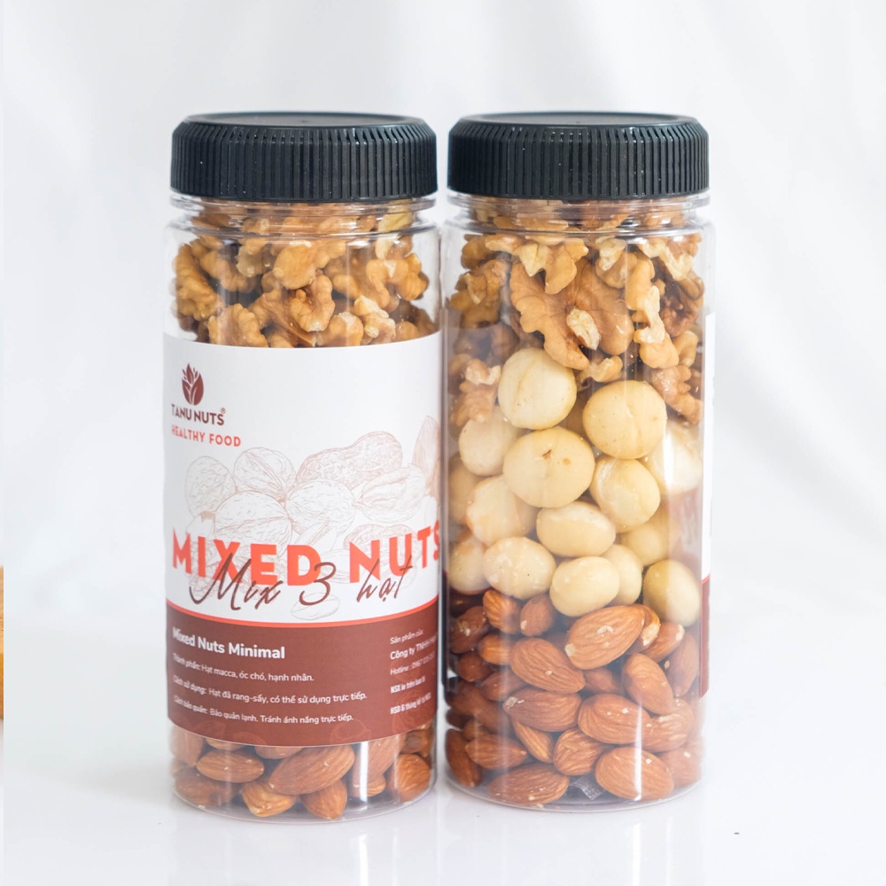 Hạt mix dinh dưỡng 3 loại hạt dinh dưỡng TANU NUTS (hạt macca, óc chó, hạnh nhân) 350g