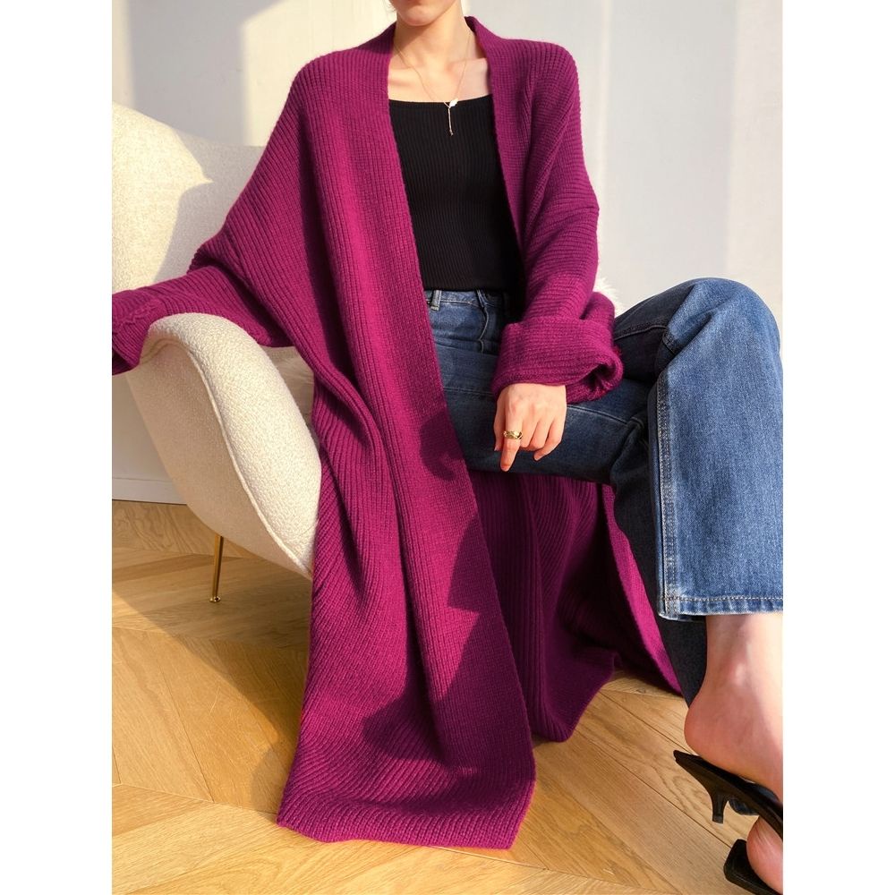 [Spot] Áo Khoác cardigan Dệt Kim Dày Dáng Rộng Dài Qua Gối Phong Cách Hàn Quốc Đơn Giản Thời Trang