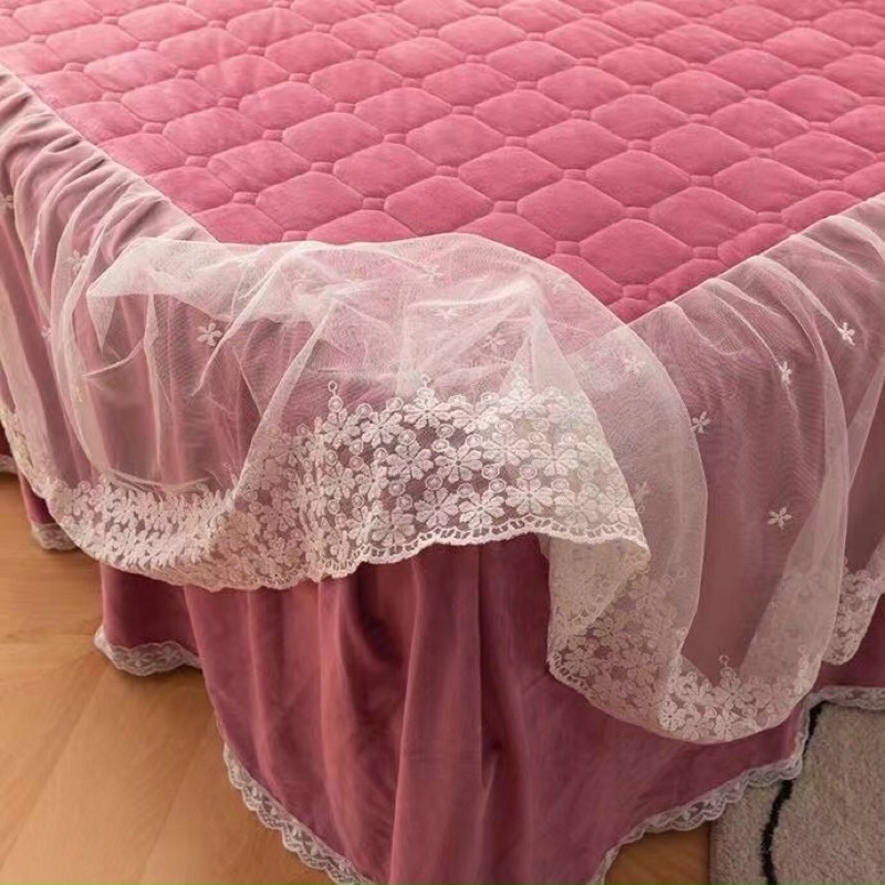 Bộ ga gối nỉ nhung trần phủ bèo ren - thảm nhung pha lê tiểu thư - Set vỏ 3 món dày dặn cho mùa đông - hàng loại 1