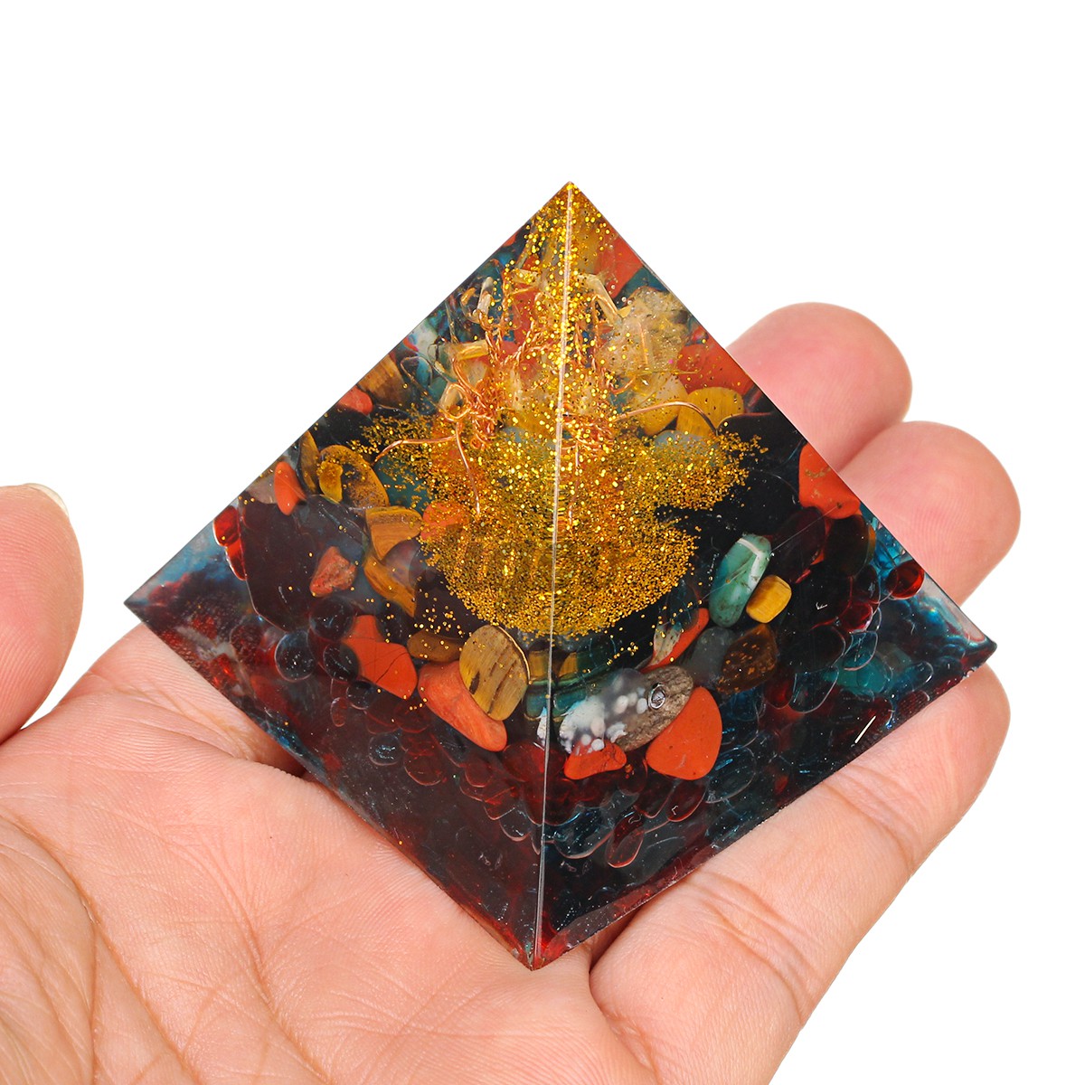 Orgonite Pyramid  Energy Chakra Multiplier  Reiki Orgone Energy Peridot And rainbow fluorite healing